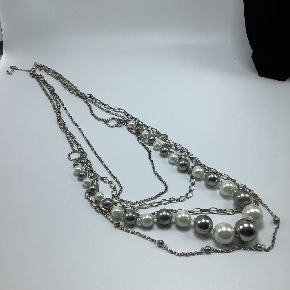 New‎ York & Company Silver Tone Faux Pearl Multi Strand Necklace